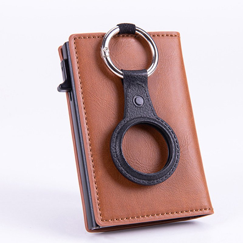 Porte carte,Airtag en cuir PU pour porte-cartes Apple, fin pour carte  d'identité Rfid,porte-cartes-Leather LT. Brown