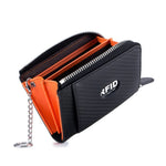 Porte carte RFID en cuir de luxe orange.