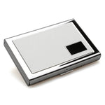 Porte carte bancaire rigide avec carré de cuir argent.