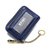 Porte carte bancaire sécurisé en cuir bleu.