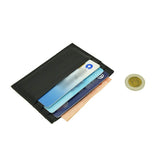 Le produit est posé à terre, avec des cartes et un billet dedans et une pièce de monnaie à côté.