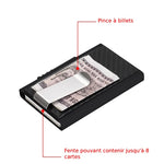 Le produit est remplit de cartes avec des billets sur la pince à billets ainsi que deux traits indiquant les divers rangements.